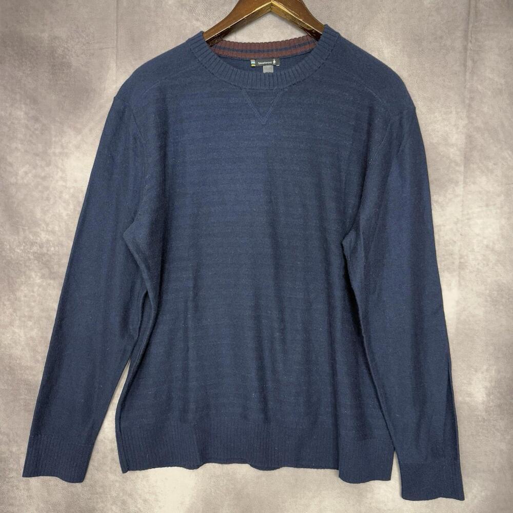 Smartwool Brookline Crew‎ Neck Sweater Men Size Large Blue Merino Wool Blend